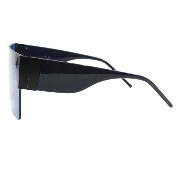 Square Oversized Sunglasses Women's Fashion Flat Top Blue Lens | Black Frame NEW - Picture 5 of 5